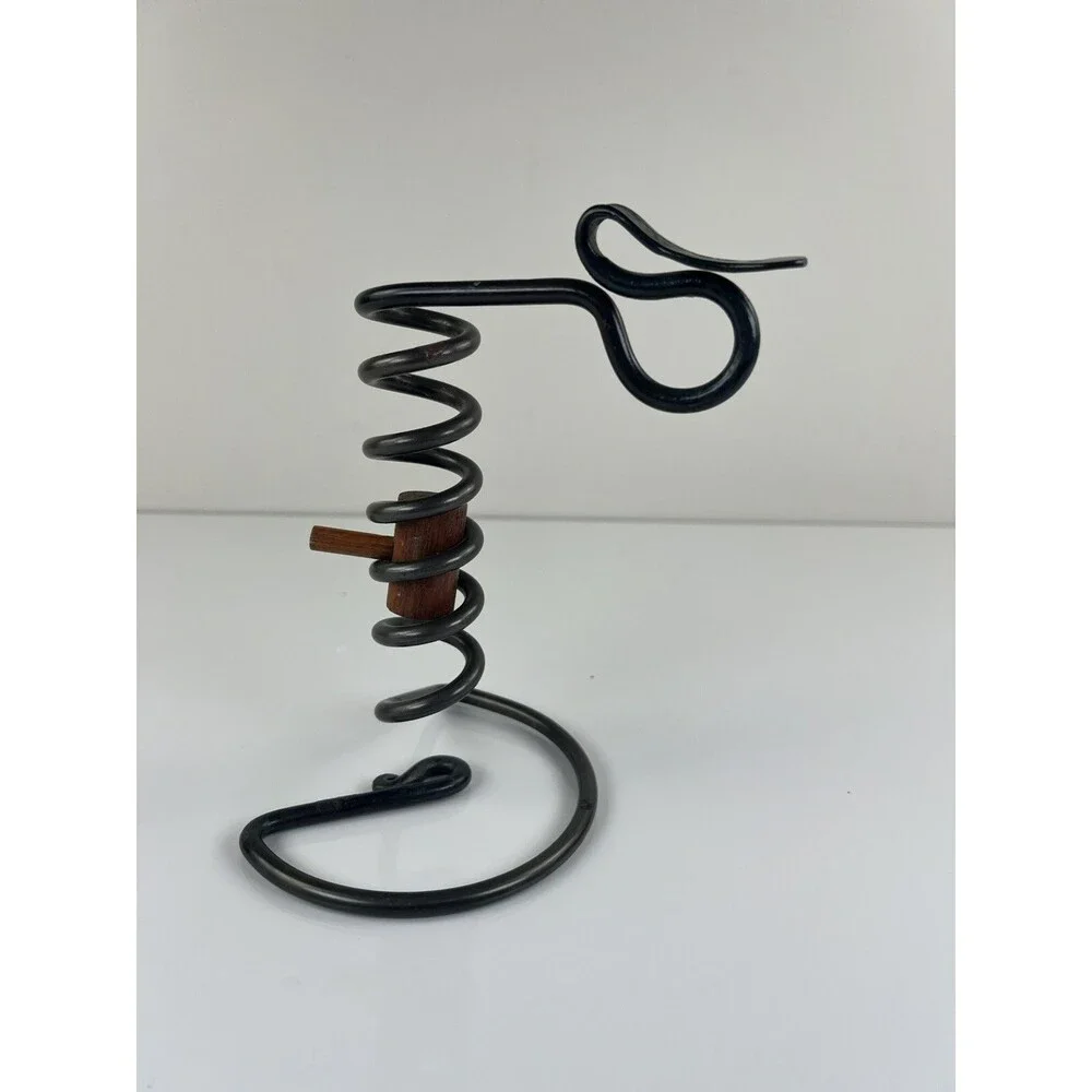 Vintage Courting Candle Holder Wood & Iron Adjustable Spiral Primitive Farmhouse